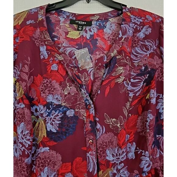 Chelsea Studio~Plus Size(26/28)2X~ Red/Brown Floral Button-Up Bloyse 3/4 Sleeve - Picture 6 of 14